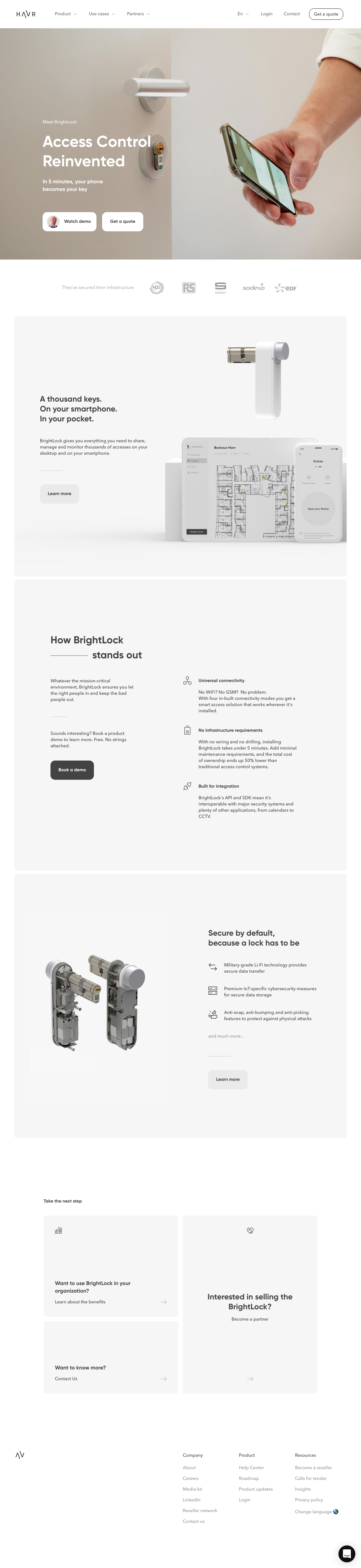 app landing page example of Meet BrightLock, LiFi-powered smart access control