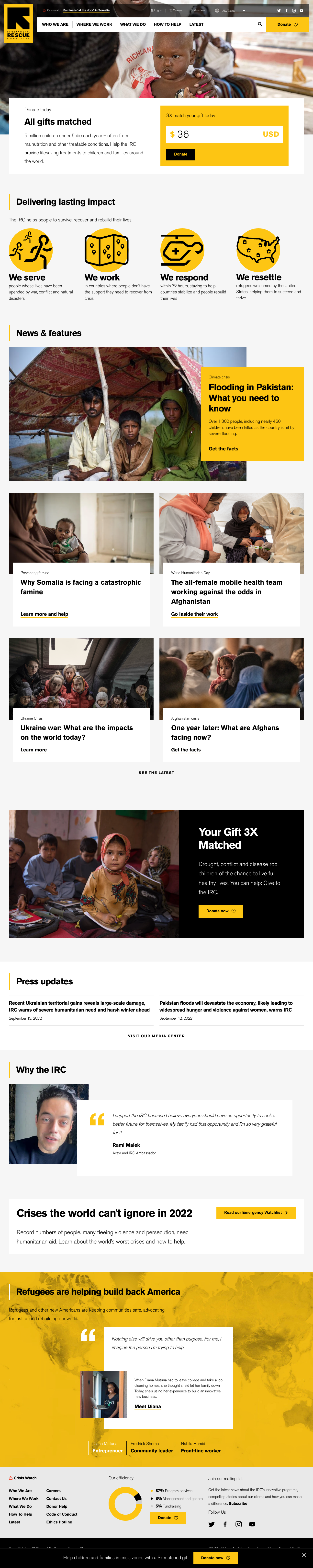 nonprofit landing page example of International Rescue Committee | International Rescue Committee (IRC)