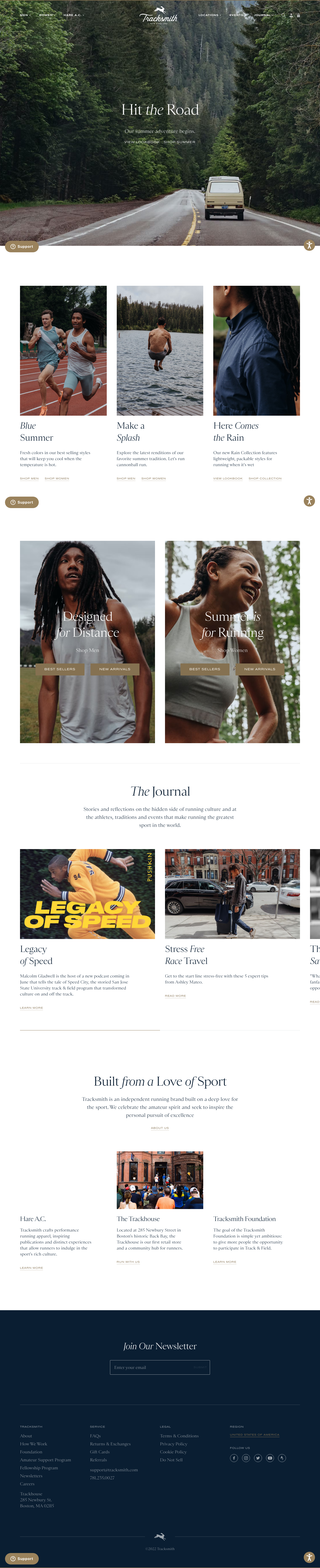 ecommerce landing page example of Performance Running Gear, Apparel, and Accessories | Tracksmith