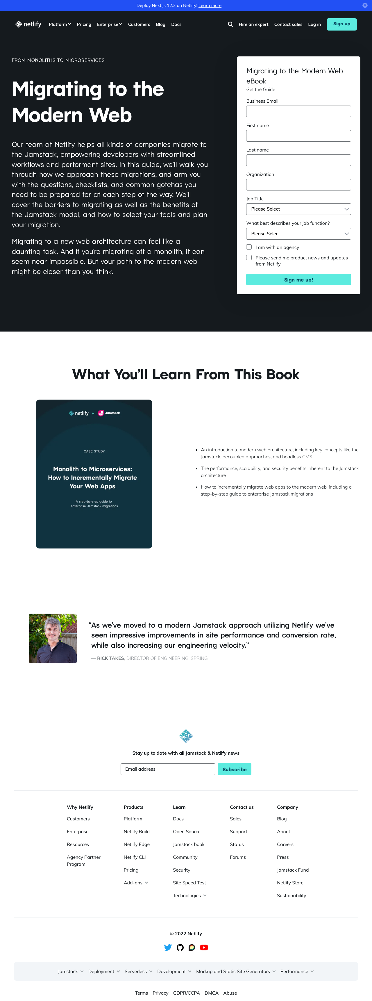 ebook landing page example of How to Migrate from Monolith to Microservices
