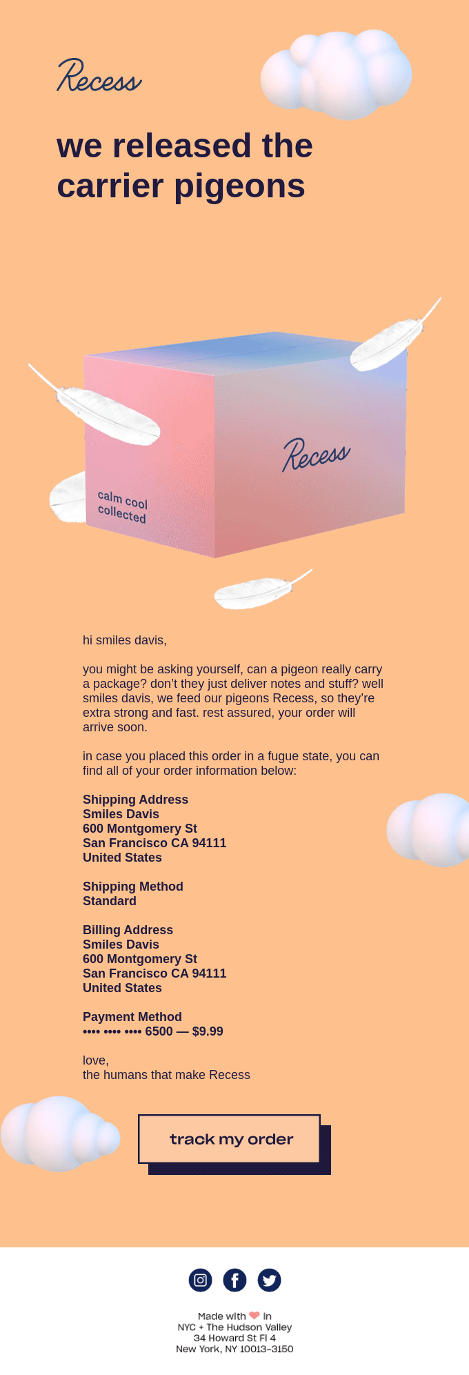 shipping email example of Shipping