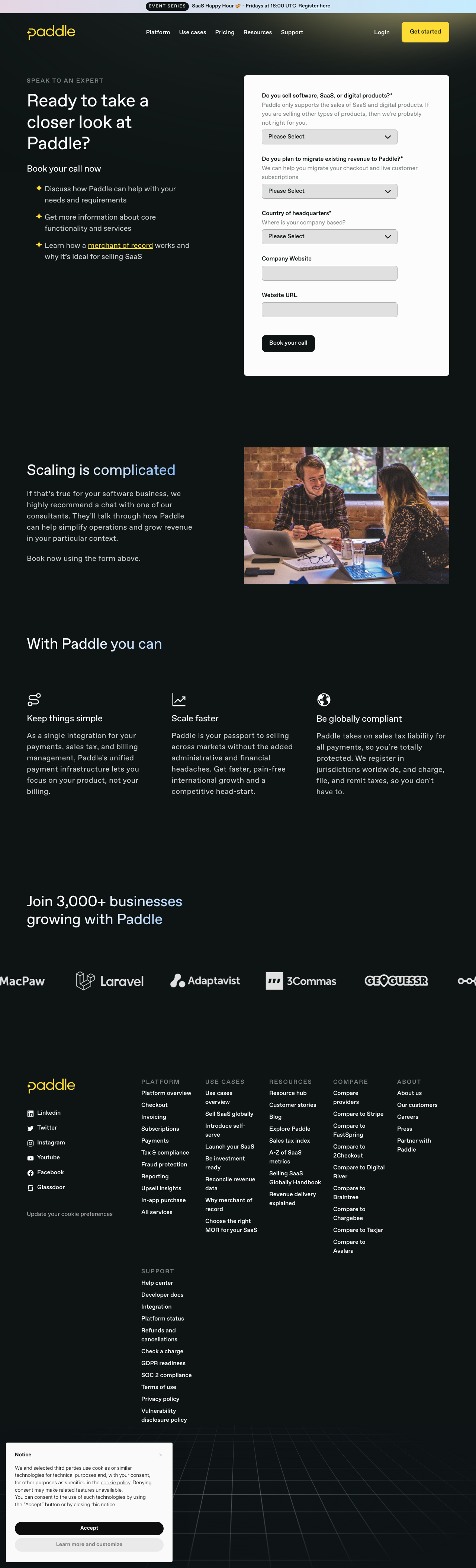 SaaS demo pages example of Speak to Sales: Explore how Paddle can help you grow | Paddle