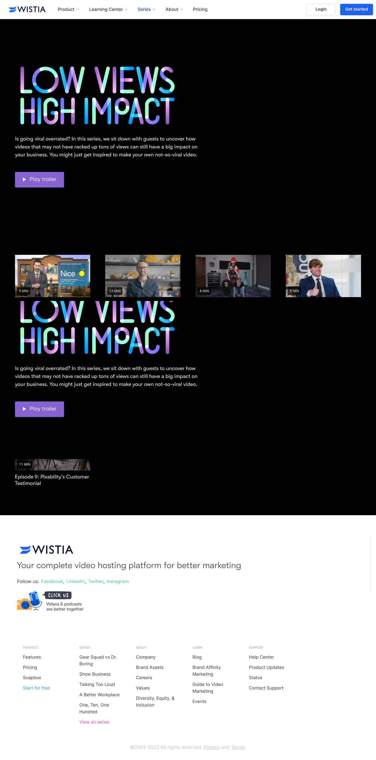 content marketing example of Low Views High Impact - A Wistia Original Series