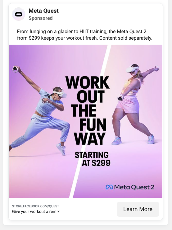 oculus meta quest ad example of Oculus Ad