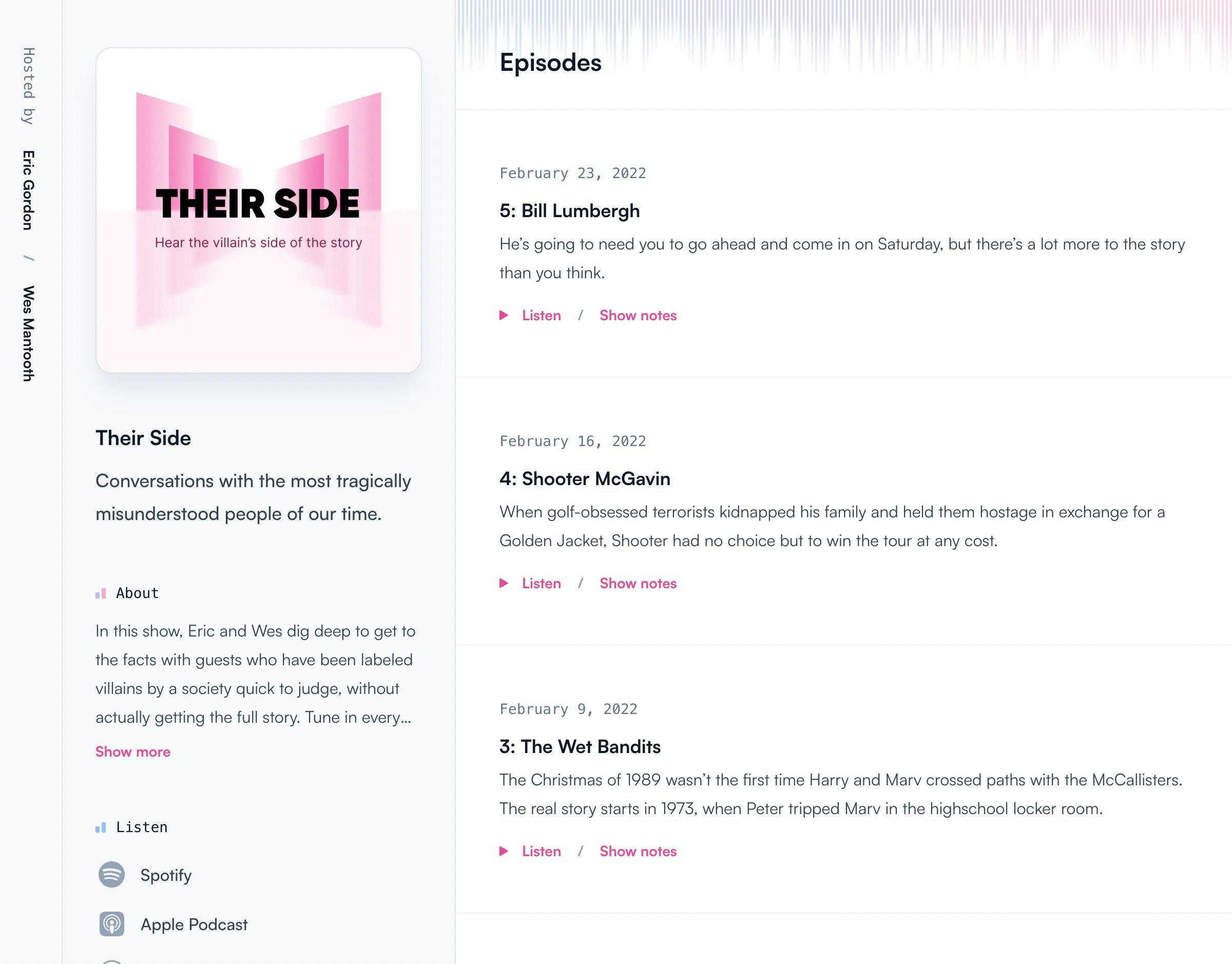 podcast landing page example of Their Side