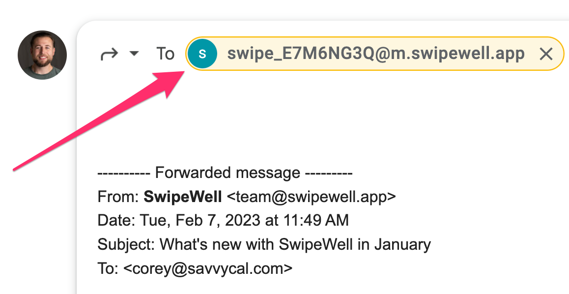 Example email in gmail