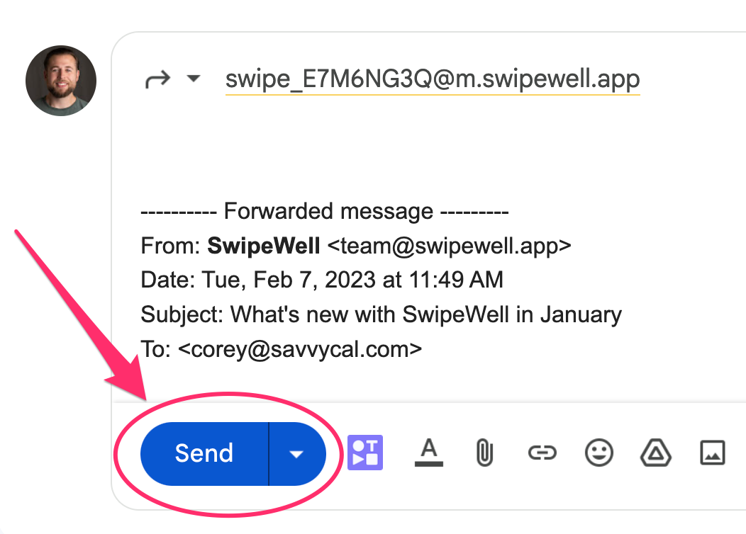 Example email in gmail